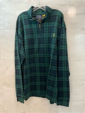 Polo Ralph Lauren Big Tall BLACKWATCH PLAID Estate Rib 1/4 Zip Sweatshirt 2LT W3